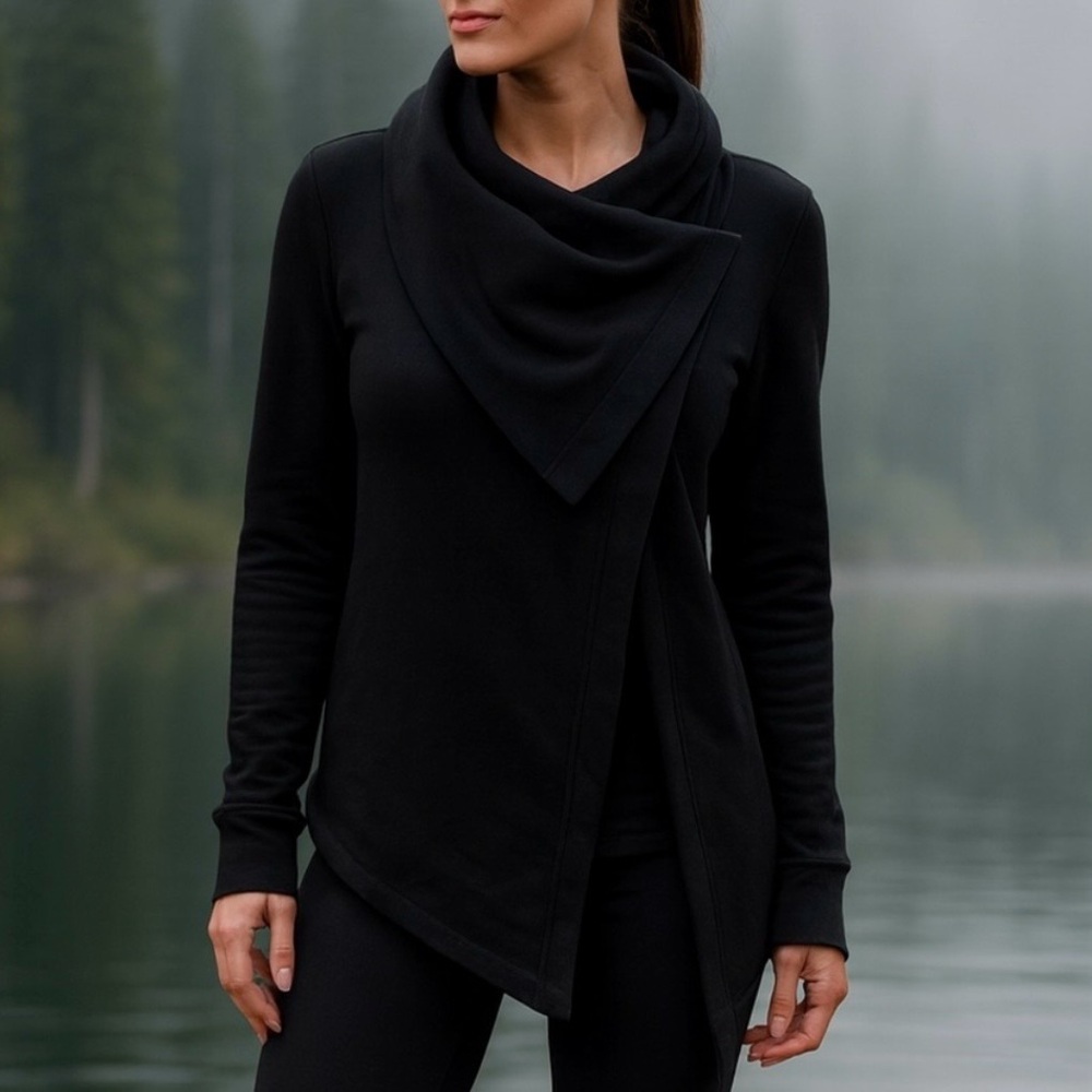 Z BY ZELLA Black Shooting Star Drape Wrap Collar Sweatshirt Cardigan Jacket XS‎